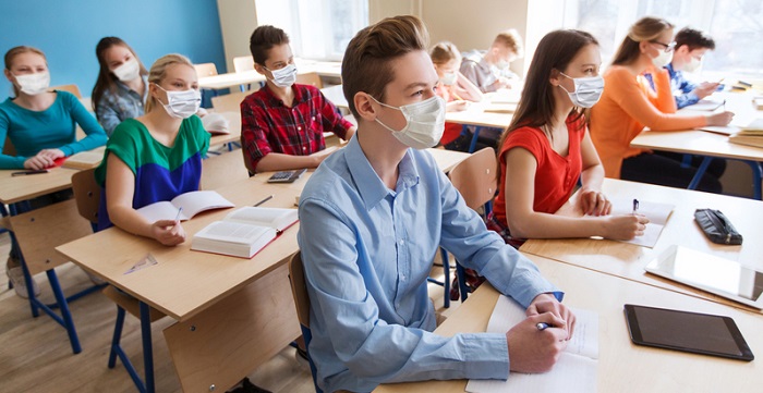 Students in masks concept