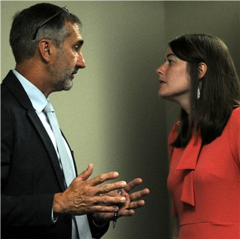 The committees co-chairs, Senate President Pro-tem David Givens, R-Greensburg, and Rep. Samara Heavrin, R-Leitchfield, conferring before the meeting