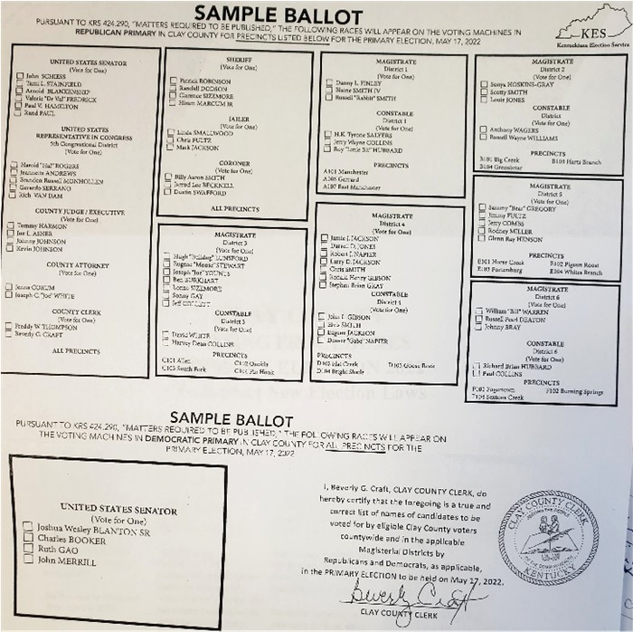 Sample Ballot Clay County 2022