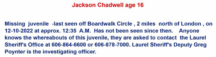 Jackson Chadwell missing 12 10 22 LSO