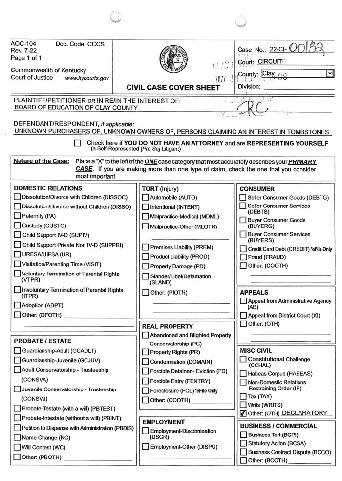 CCBOA Headstone Lawsuit 22 CI 00132 700 1