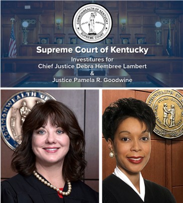 L to R: Chief Justice of the Commonwealth-elect Debra Hembree Lambert and incoming justice Pamela R. Goodwine Investiture_ceremonies-Lambert-Goodwine-Supreme-Court-KY: https://www.clayconews.com/