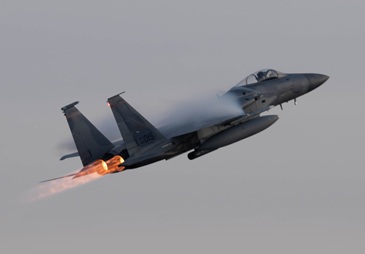 F-15C Eagle flies in honor of the outgoing commander’s fini flight at Portland Air National Guard Base, Portland, Ore., on Dec. 6, 2024. The outgoing commander, Col. Michael B. Kosderka, has served the Oregon Air National Guard for twenty-four years of service. (U.S. Air National Guard Photo by Staff Sgt. Nichole Sanchez)
