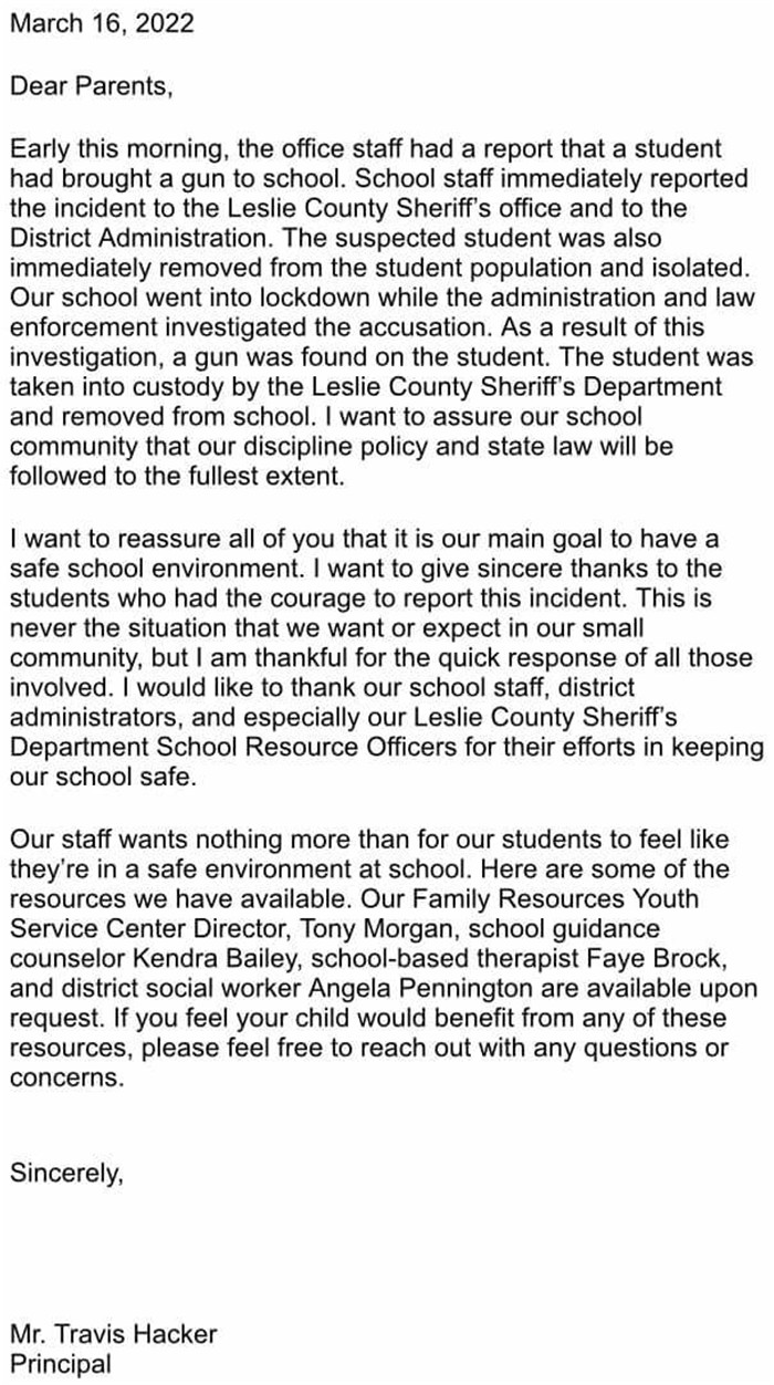 Letter Principal Travis Hacker 3 16 2022