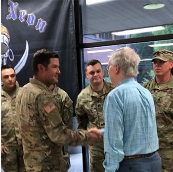 McConnell thanking the Kentucky National Guard, disaster relief volunteers at Fleming-Neon Middle School in Letcher County images3/NEWS_PICS/McConnell-National_Guard-Fleming-Neon_Middle_School-350.jpg-clayconews.com