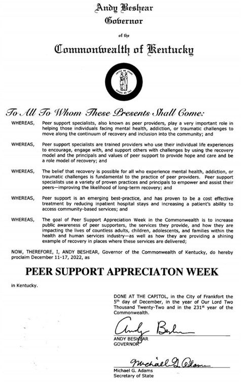 Peer support Proclamation 475